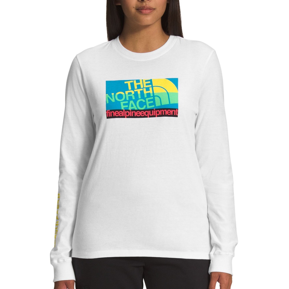 The North Face Graphic Injection Shirt Womens S Long Sleeve White Tee NWT